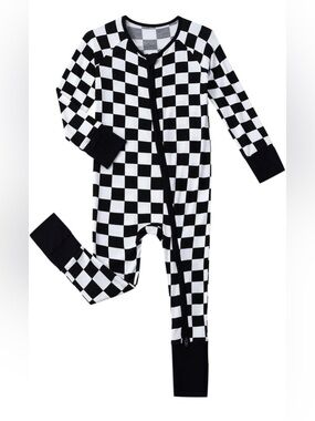 12-18M🏁 Baby Viscose from Bamboo Pajamas Footless Zippy Black White Checkerboard